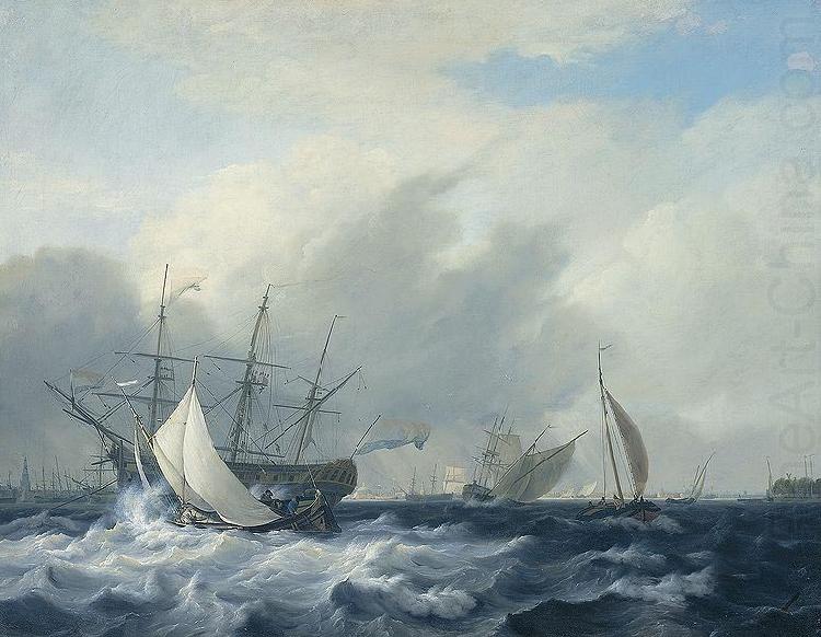 Warship 'Amsterdam' on the IJ before Amsterdam, Nicolaas Baur